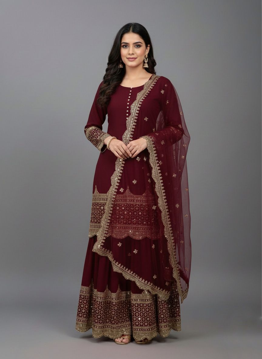 Vanya hub Elegant Embroidered Sequence Designer Sharara Set