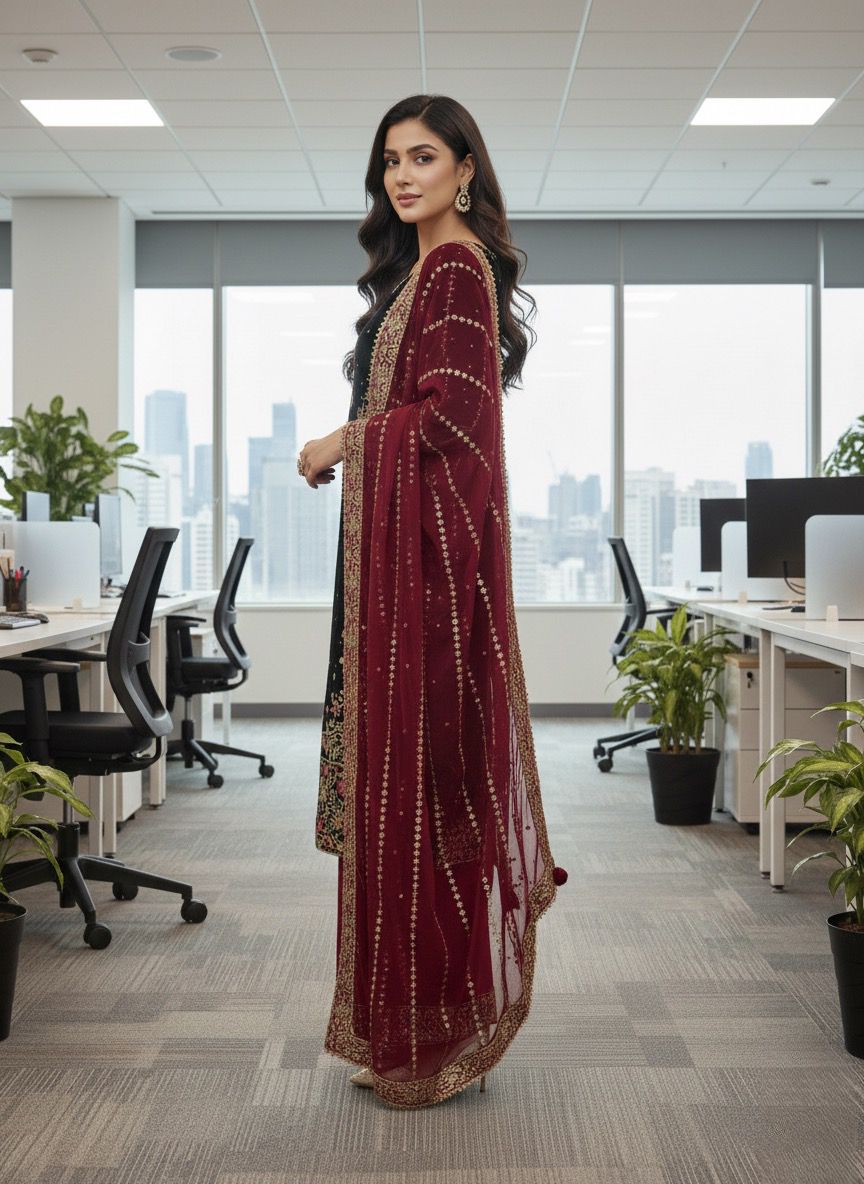 FANCY DESIGN HEAVY EMBROIDERY AND SEQUENCE WORK TOP - PLAZZO WITH  DUPATTA