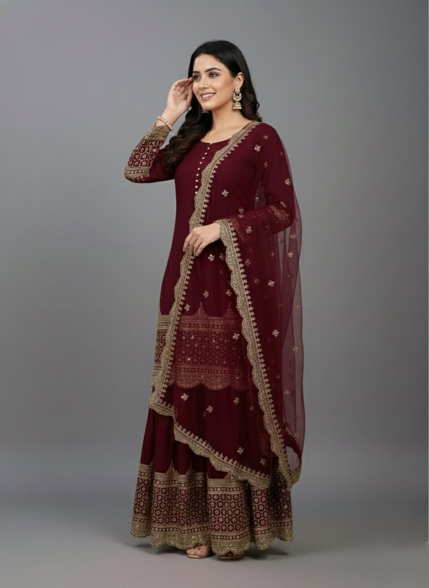 Vanya hub Elegant Embroidered Sequence Designer Sharara Set