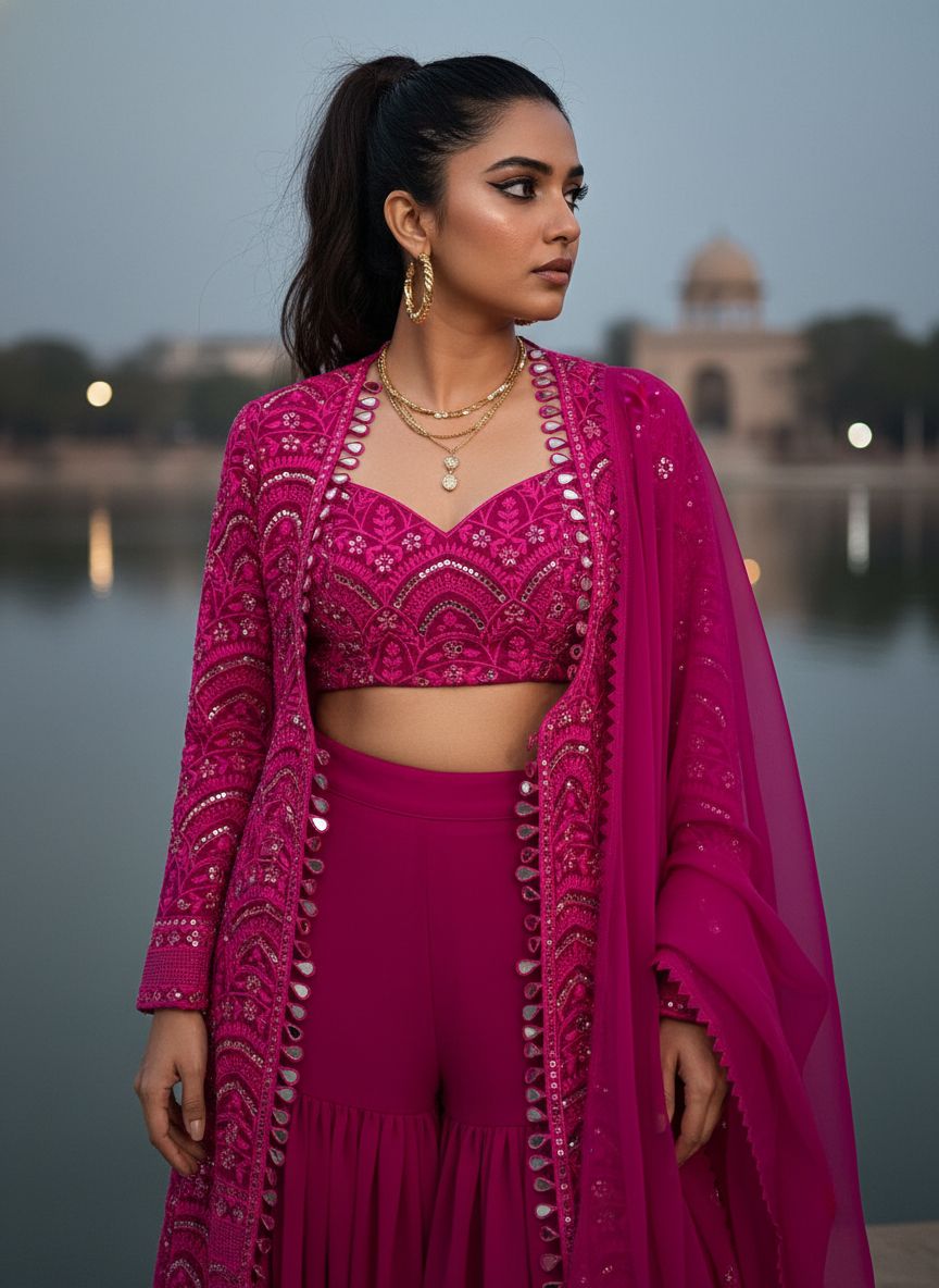 ENHANCE THE BEAUTY OF YOUR WARDROBE WITH THIS NEWLY LAUNCHED INDOWESTERN SHARARA-SET