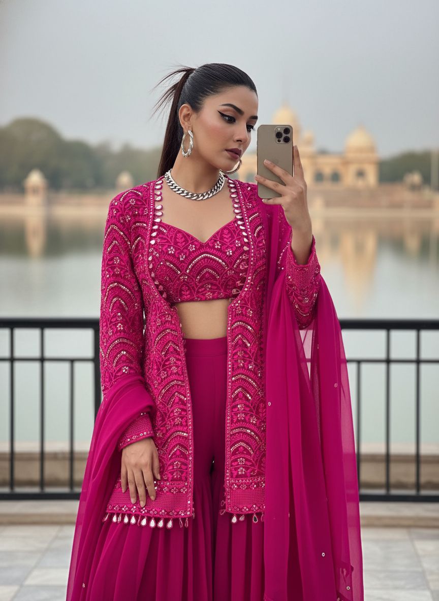 ENHANCE THE BEAUTY OF YOUR WARDROBE WITH THIS NEWLY LAUNCHED INDOWESTERN SHARARA-SET