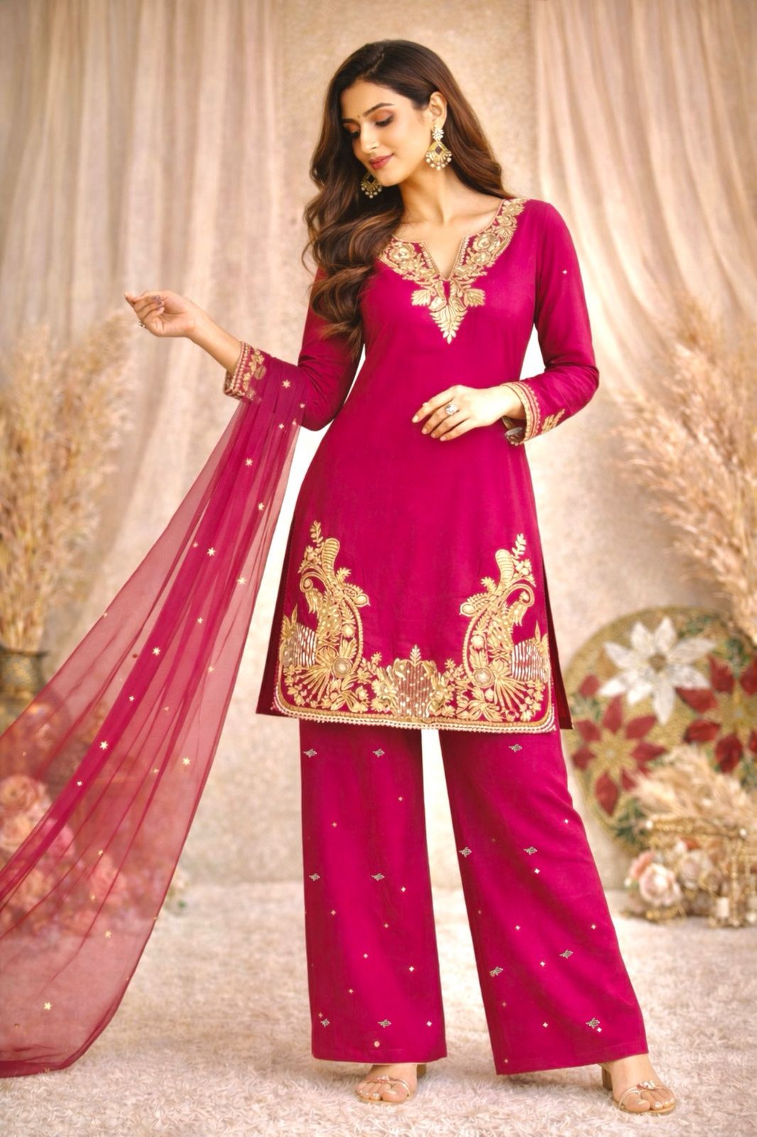 KURTI, PLAZAA AND DUPATTA WITH BEAUTIFUL EMBROIDERY SEQUENCE WORK