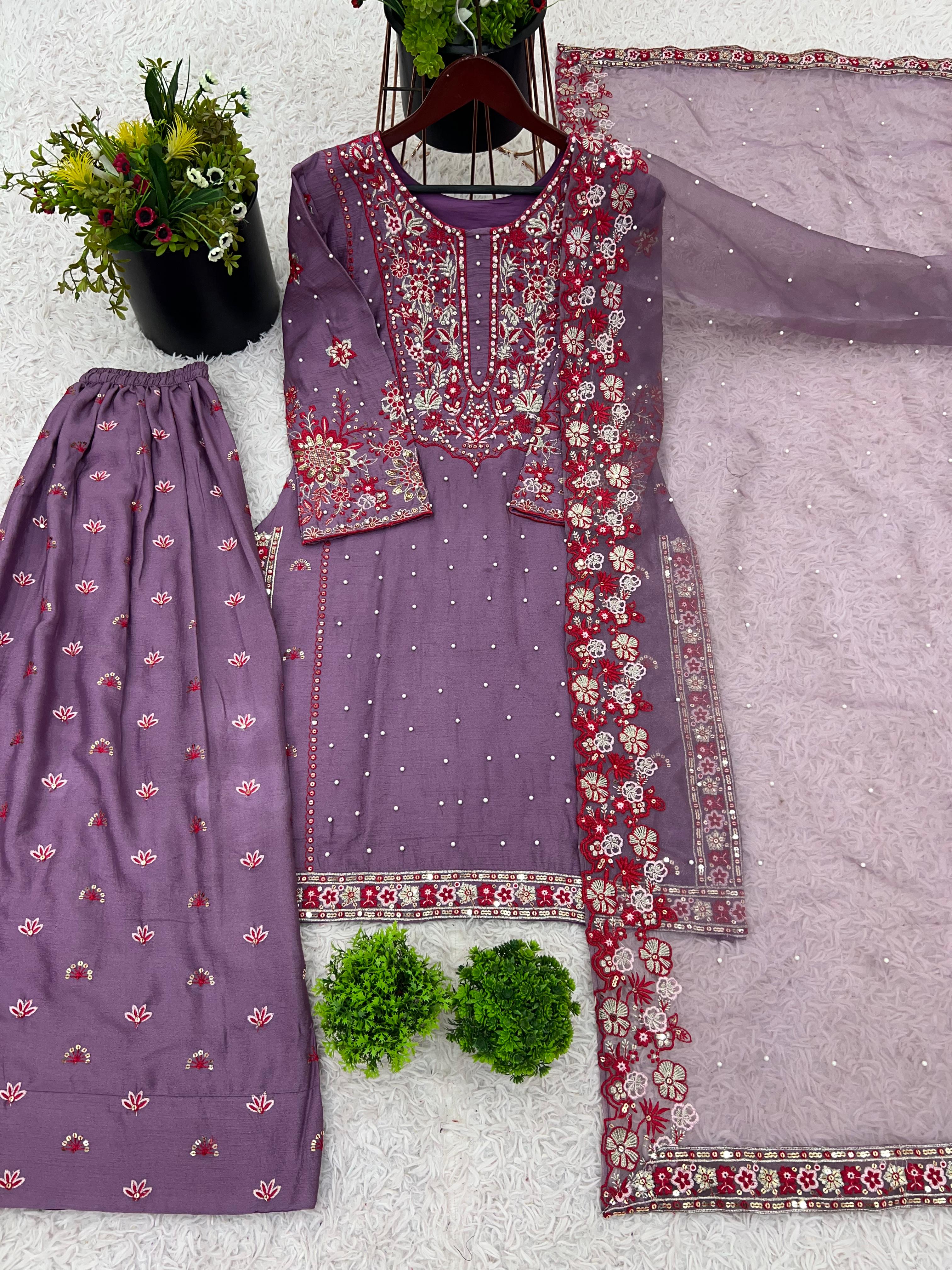 New Designer Party Wear Look Top-Palazzo and Dupatta with Heavy Embroidery Work