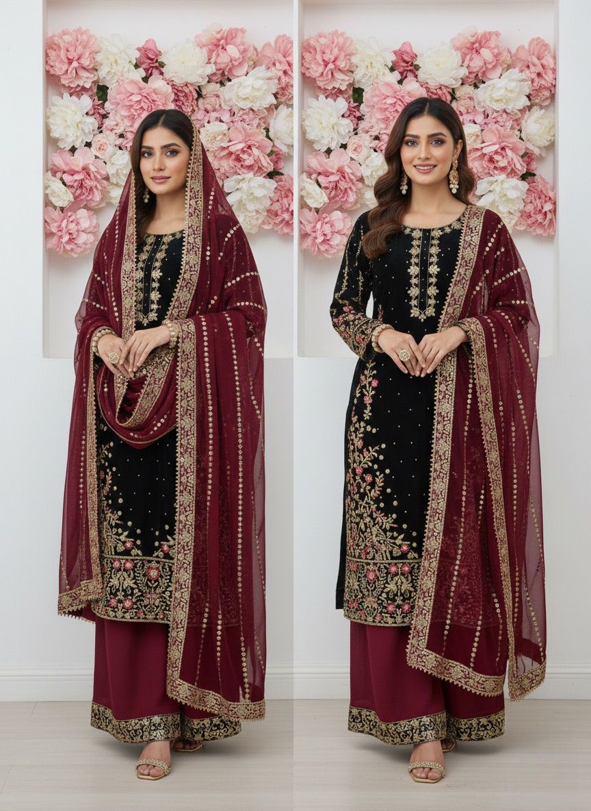 FANCY DESIGN HEAVY EMBROIDERY AND SEQUENCE WORK TOP - PLAZZO WITH  DUPATTA