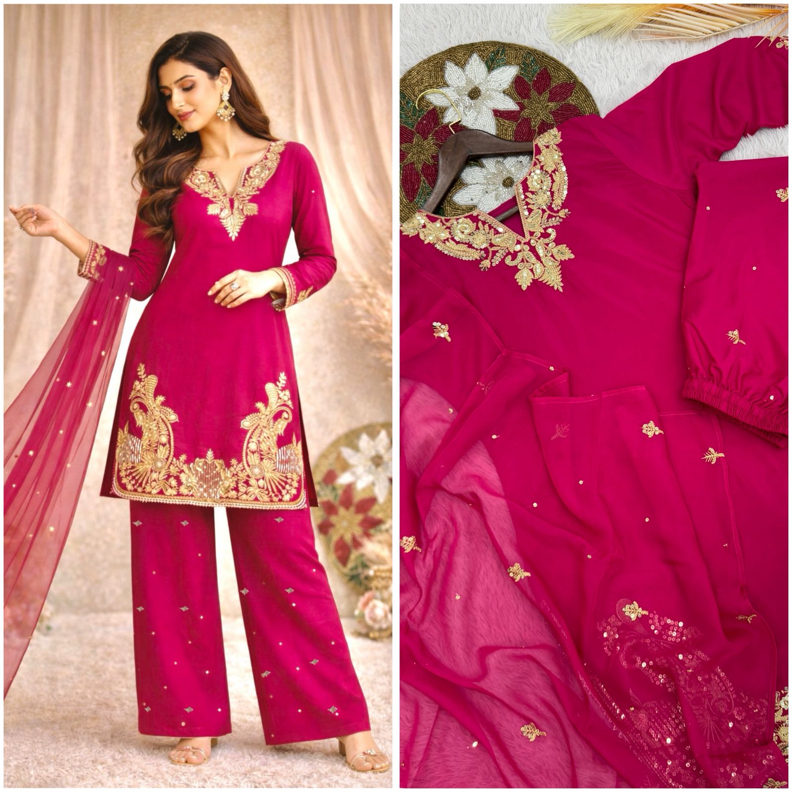 KURTI, PLAZAA AND DUPATTA WITH BEAUTIFUL EMBROIDERY SEQUENCE WORK