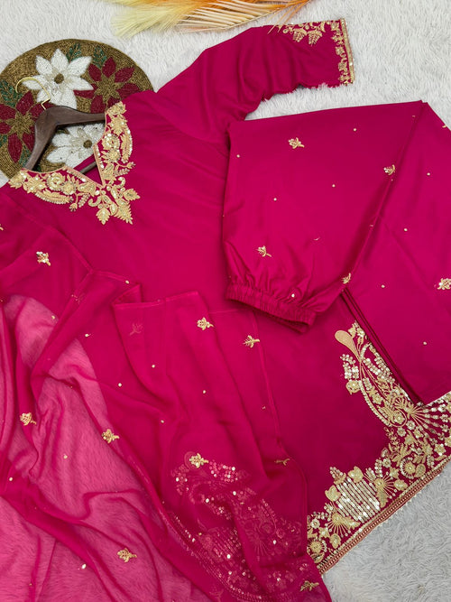 KURTI, PLAZAA AND DUPATTA WITH BEAUTIFUL EMBROIDERY SEQUENCE WORK